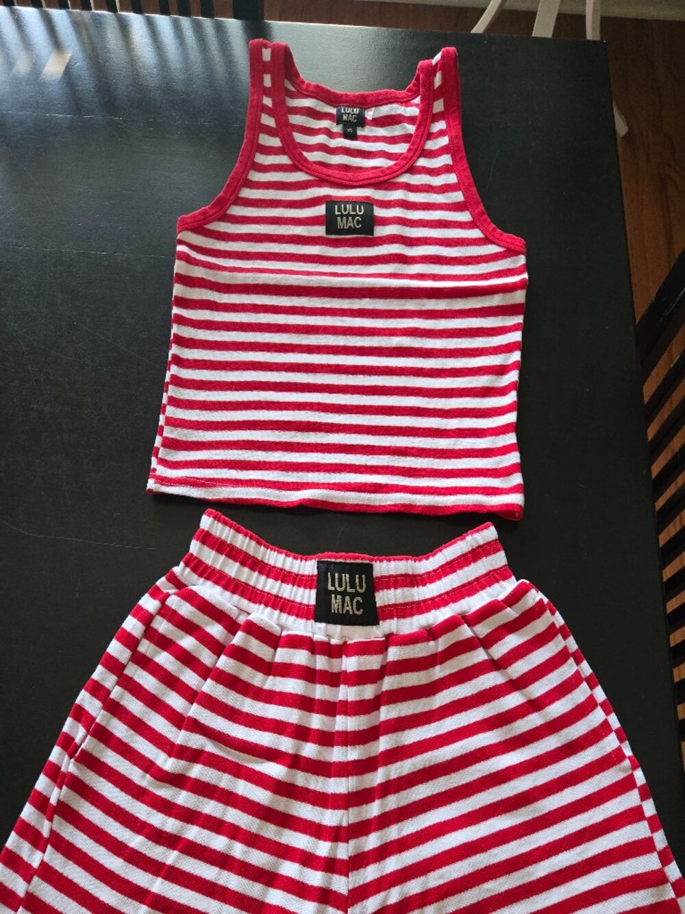 striped LULUMAC set in red/white: shorts and tank top